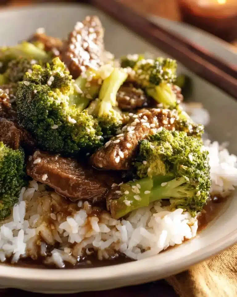 Delicious plate of Chinese beef and broccoli stir-fry with vibrant vegetables.
