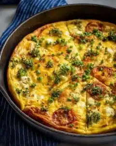 Classic frittata with fresh vegetables and herbs served on a plate