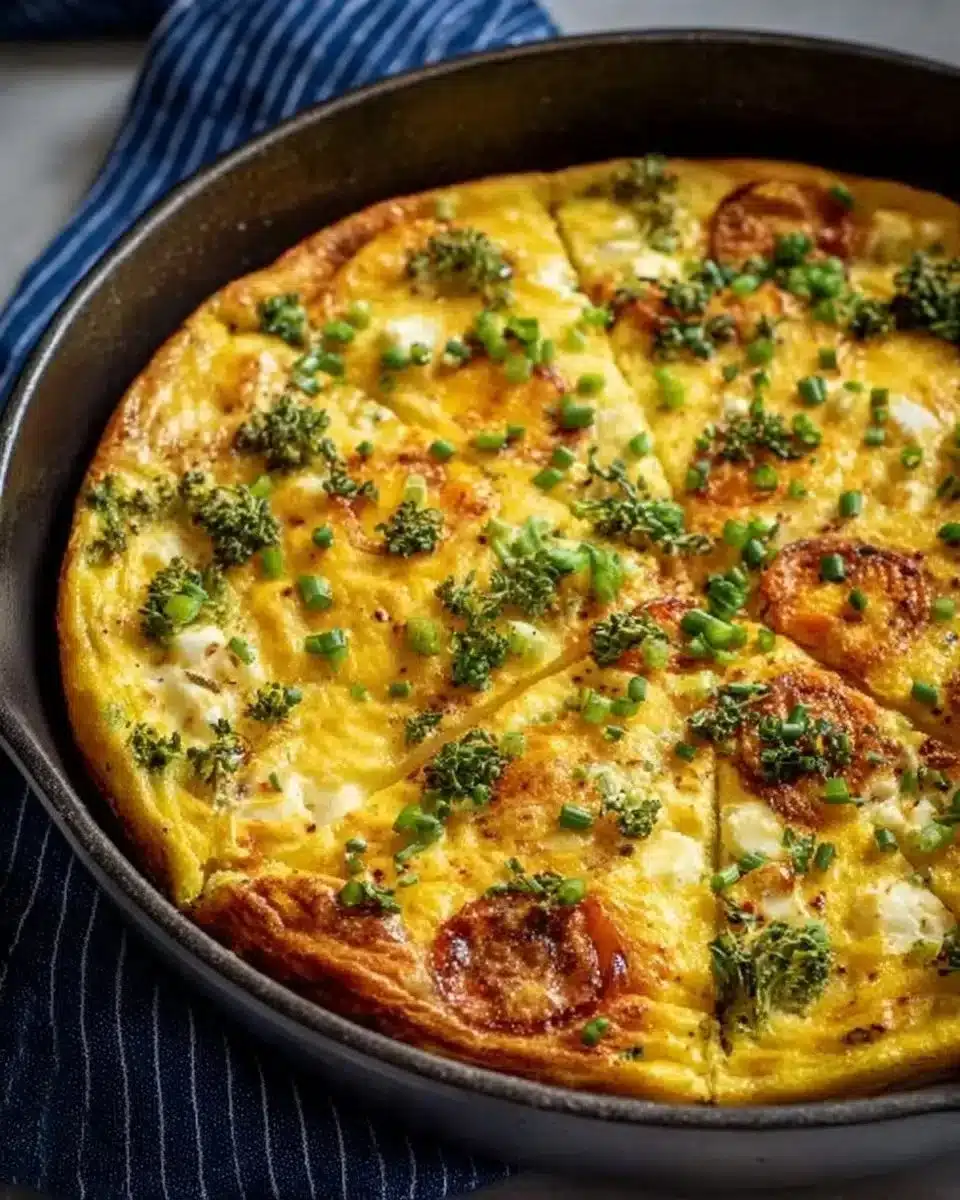 Classic frittata with fresh vegetables and herbs served on a plate