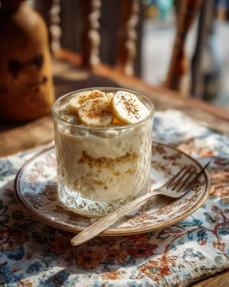 Cottage cheese banana pudding in a bowl topped with banana slices and whipped cream