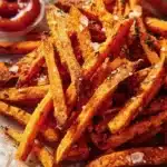 Crispy oven-baked sweet potato fries served in a bowl