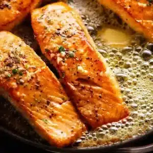 Easy pan-seared fillets with garlic butter served on a plate
