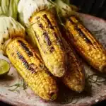 Grilled corn with charred butter and herbs, served on a plate.