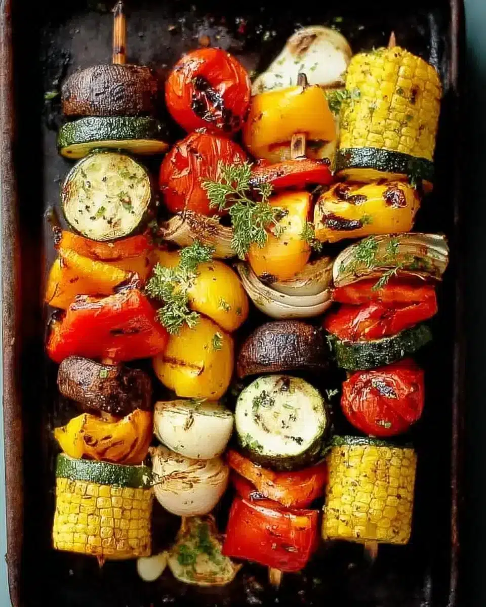 A colorful array of grilled vegetables including peppers, zucchini, and eggplant