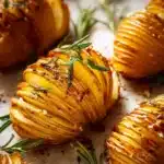 Crispy Hasselback potatoes topped with herbs and spices