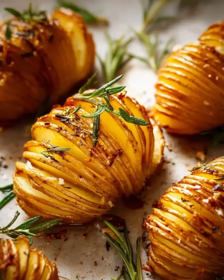 Crispy Hasselback potatoes topped with herbs and spices