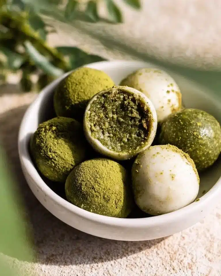Healthy no-bake matcha balls made with green tea and wholesome ingredients