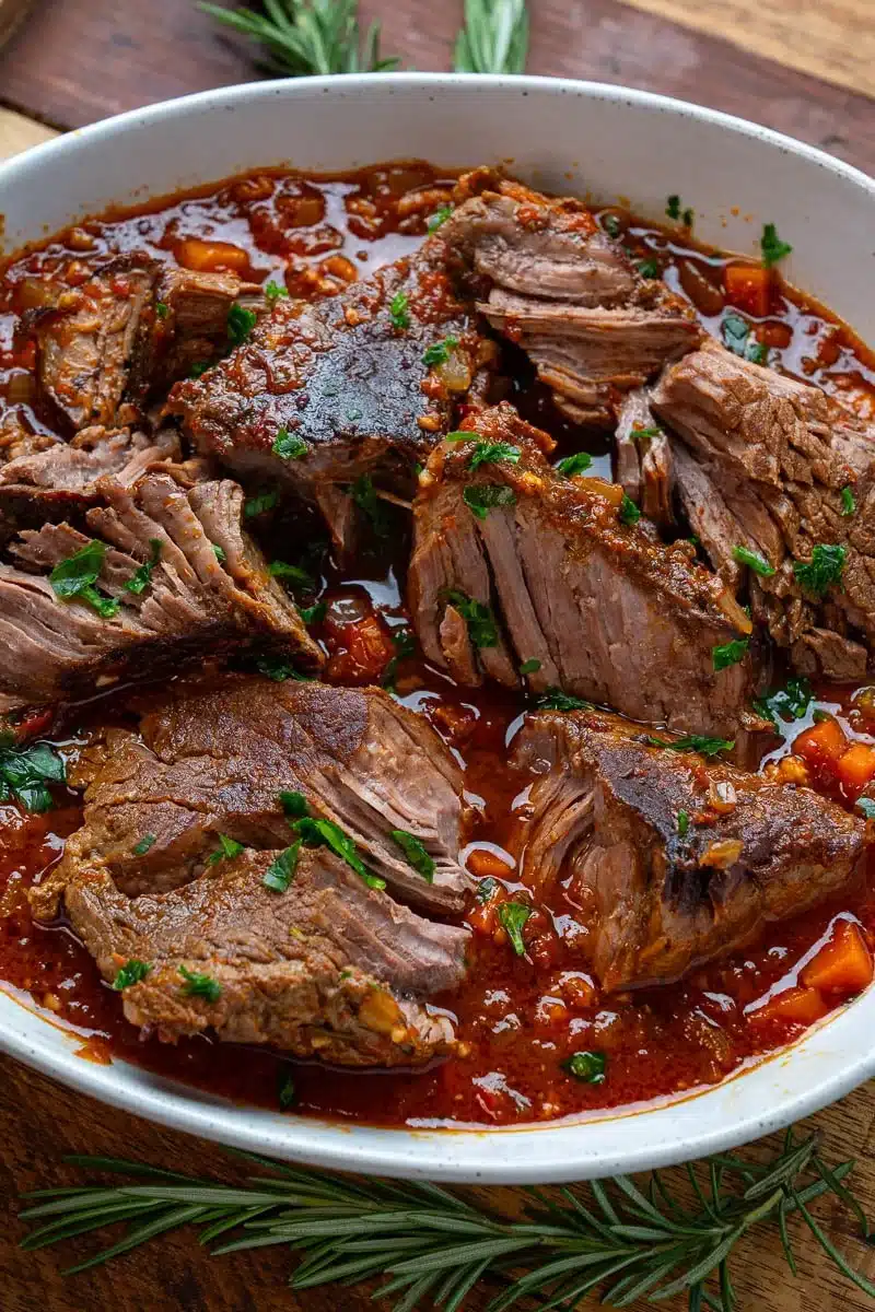 Slow-cooked Italian Pot Roast with herbs and vegetables