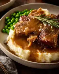 Delicious lamb chops with rosemary gravy served on a plate
