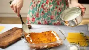 Delicious homemade lasagna with layers of pasta, cheese, and rich meat sauce.