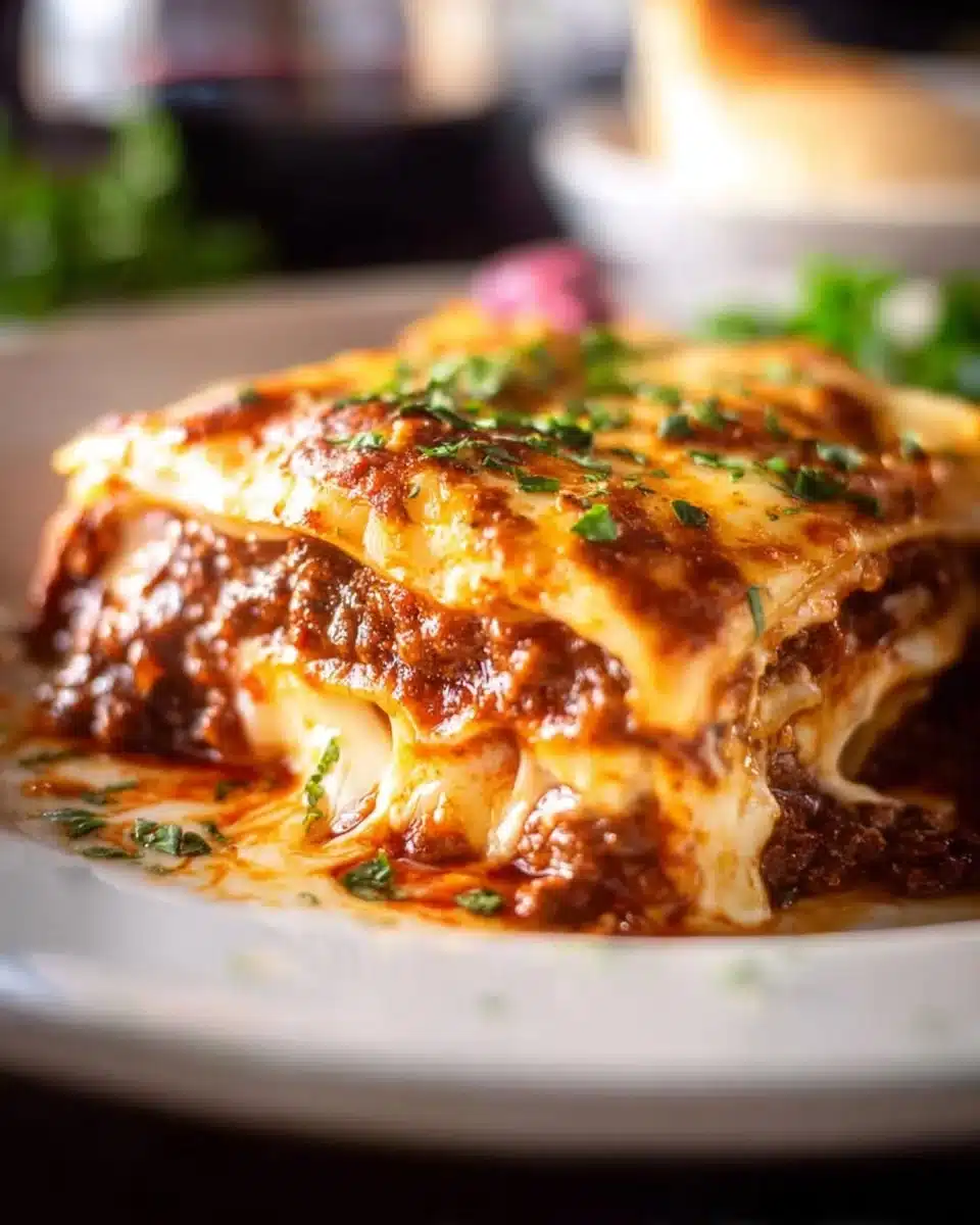 Delicious homemade lasagna with layers of pasta, cheese, and sauce