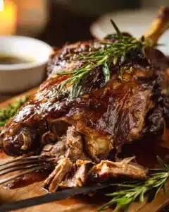 Slow roast leg of lamb with herbs and spices, beautifully plated