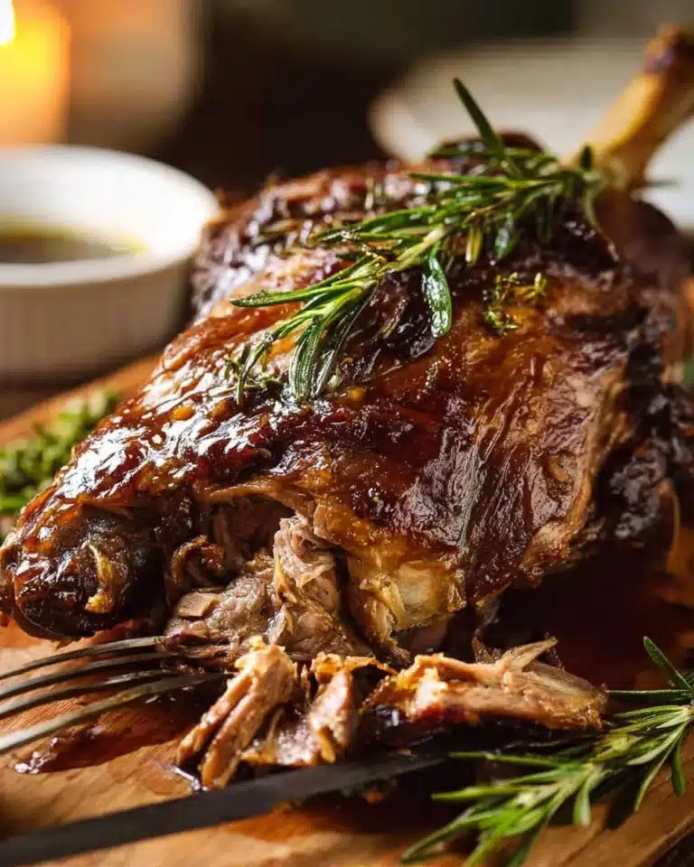 Slow roast leg of lamb with herbs and spices, beautifully plated