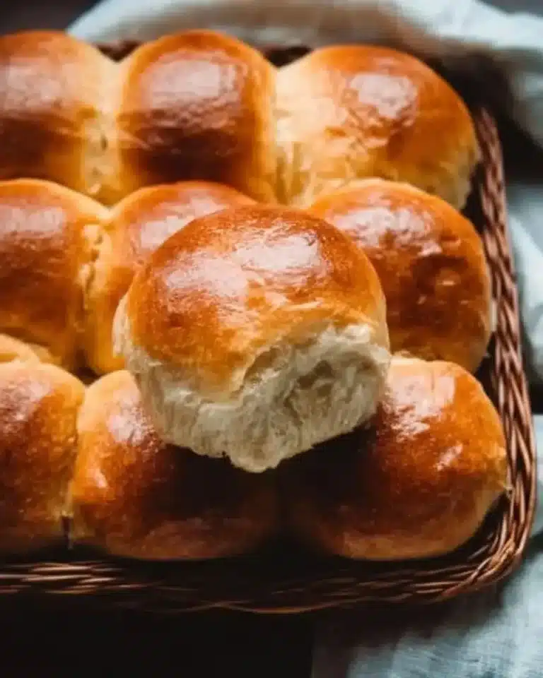 Soft and fluffy dinner rolls on a wooden table