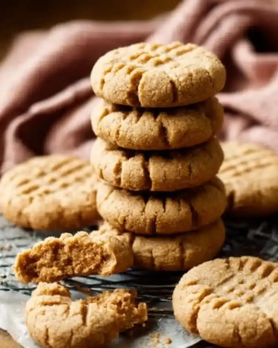 Close-up of soft and thick peanut butter cookies on a plate