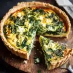 Creamy spinach quiche fresh out of the oven in a 9-inch dish