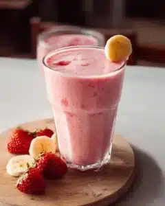 Strawberry Banana Smoothie — Easy Creamy Recipe 6 Creamy strawberry banana smoothie in a glass with fresh fruits