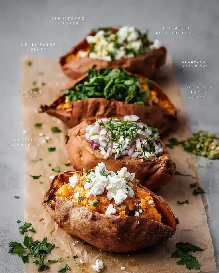 Stuffed sweet potatoes with black beans, feta, and herbs on a plate