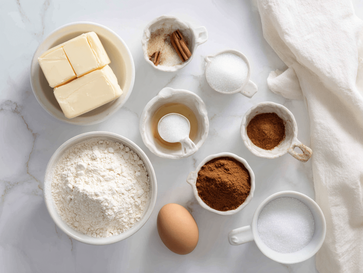 All ingredients measured and laid out on a cutting board