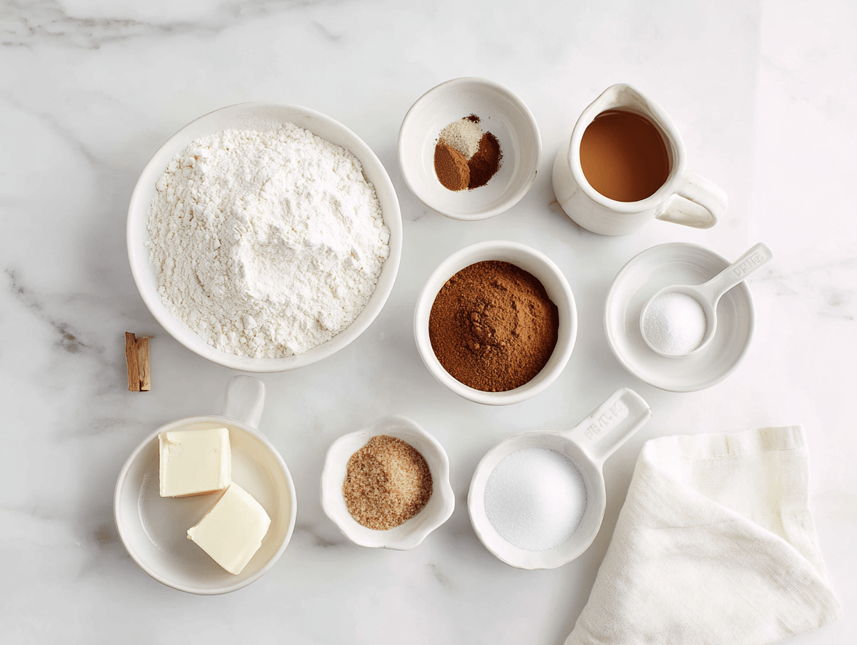 All ingredients measured and laid out on a cutting board