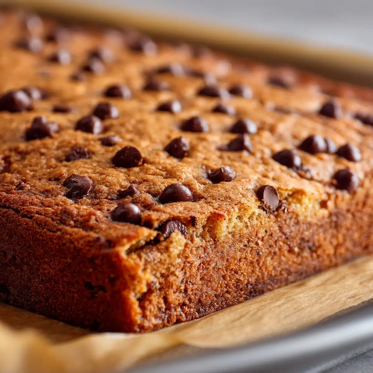 Golden-brown batter pulling away from the edges of a jelly roll pan in the oven