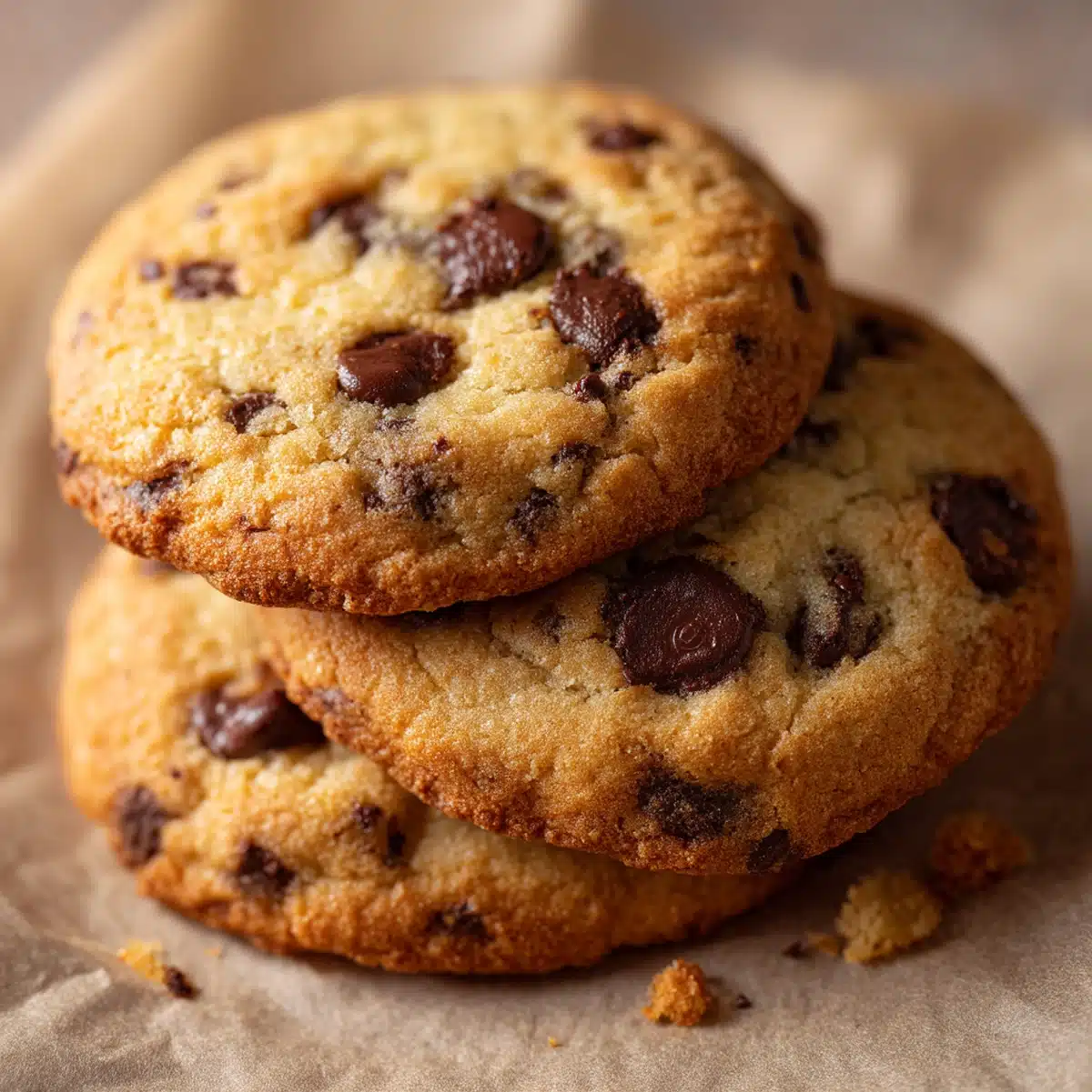 banana chocolate chip cookies hero shot 45 degree angle on bright table