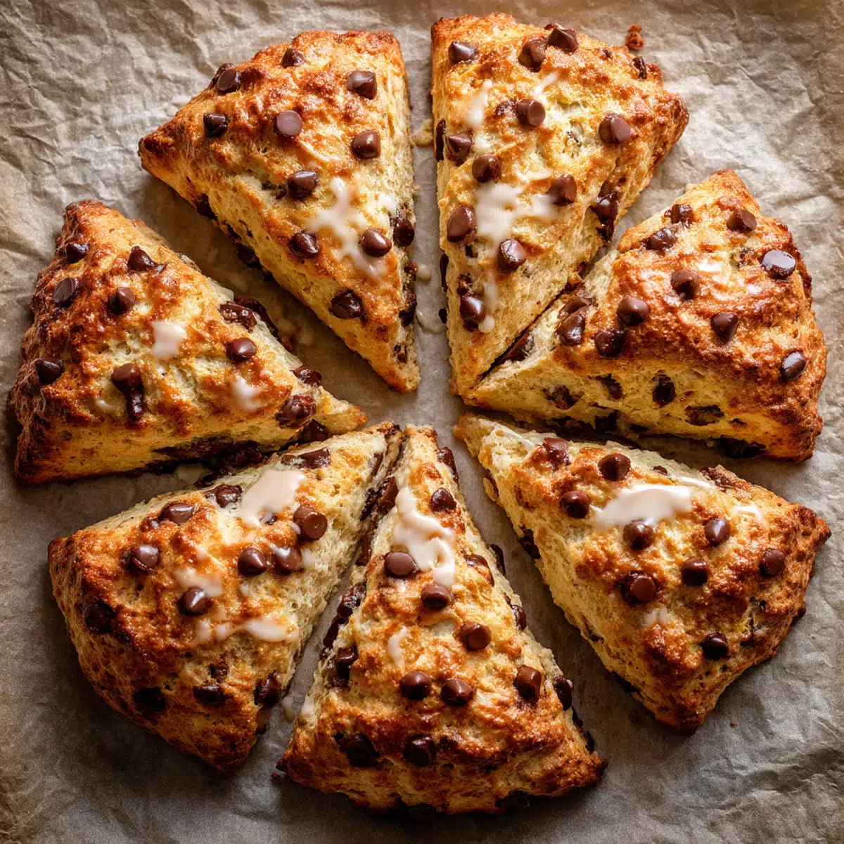 banana chocolate chip scones baking in oven turning golden brown