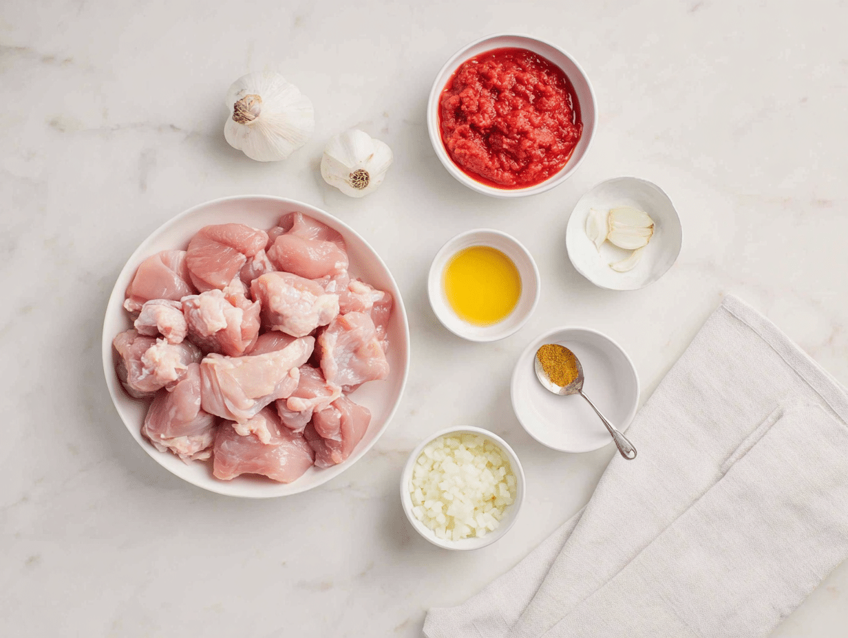 All ingredients measured and laid out on a cutting board