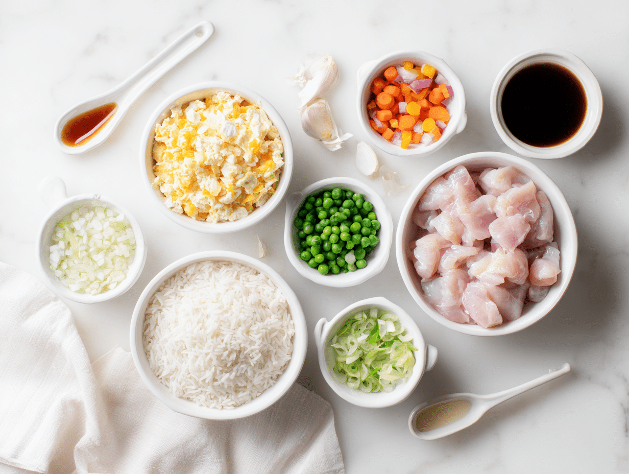 All ingredients measured and laid out on a cutting board
