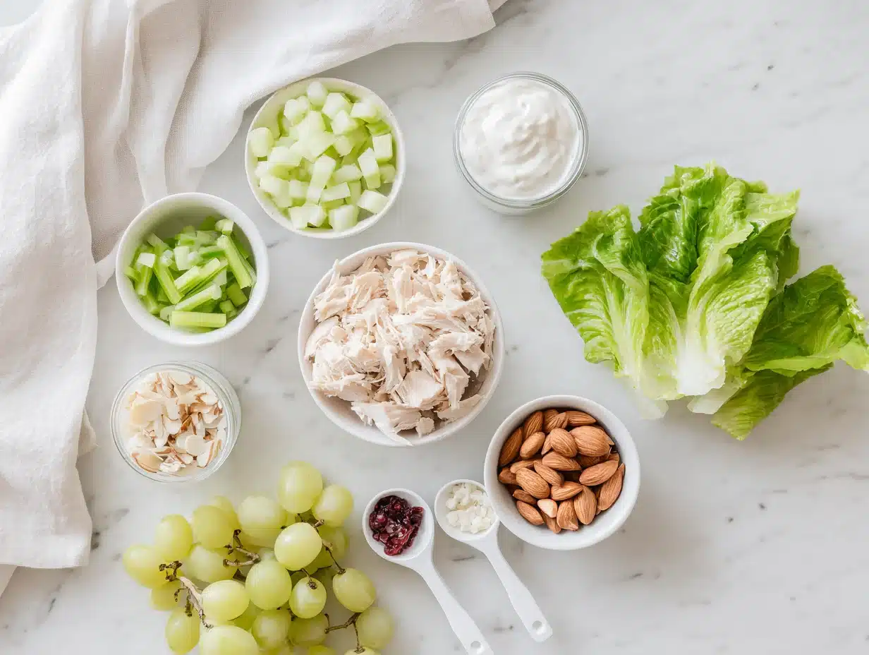 All ingredients measured and laid out on a cutting board