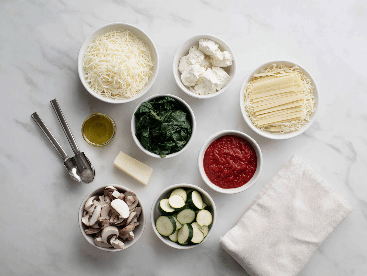 All ingredients measured and laid out on a cutting board