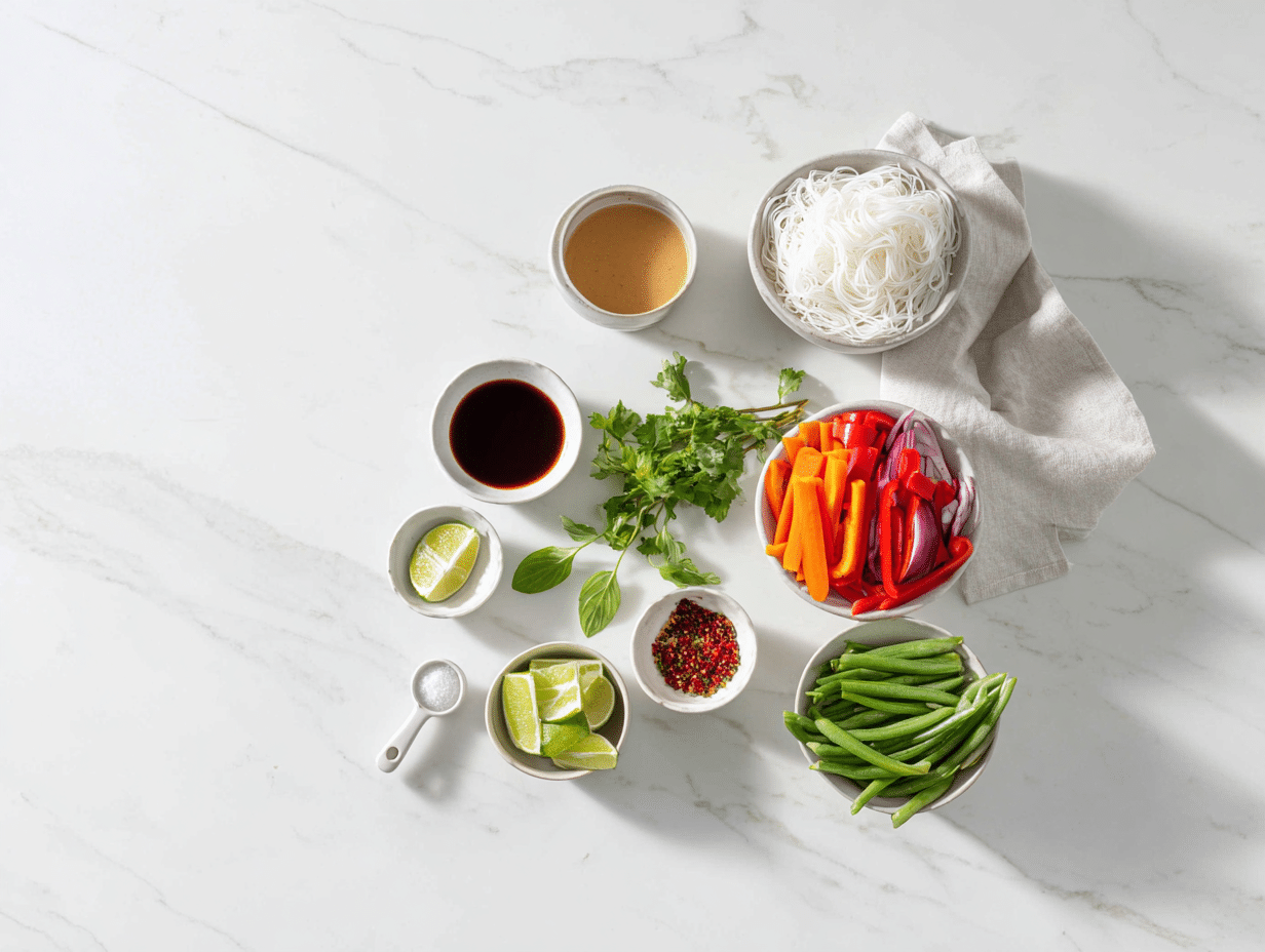 All ingredients measured and laid out on a cutting board