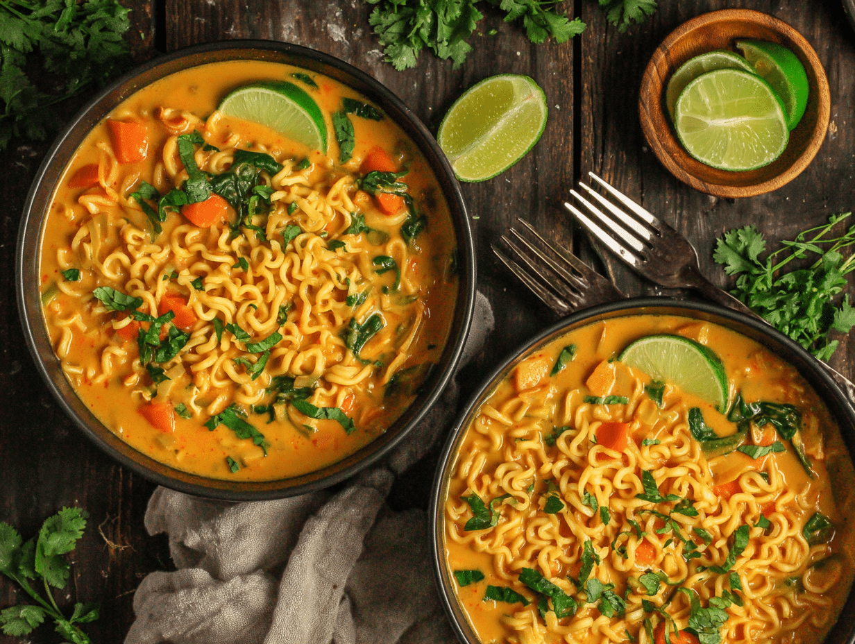 Overhead flat-lay view of the finished dish beautifully styled