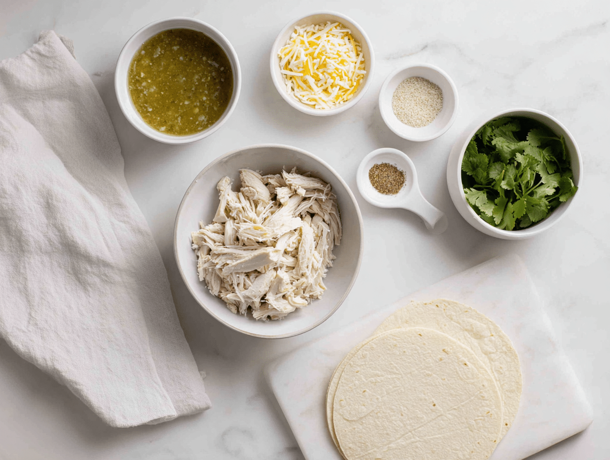 All ingredients measured and laid out on a cutting board