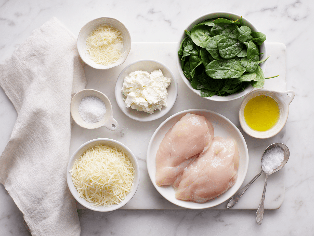 All ingredients measured and laid out on a cutting board
