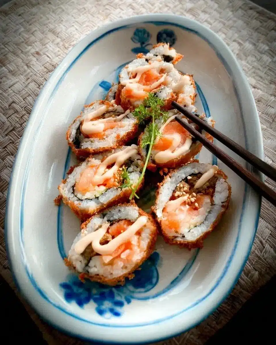 Spicy Salmon Fried Sushi Rolls