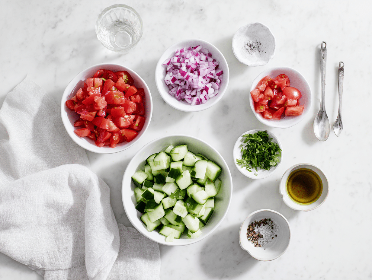 All ingredients measured and laid out on a cutting board