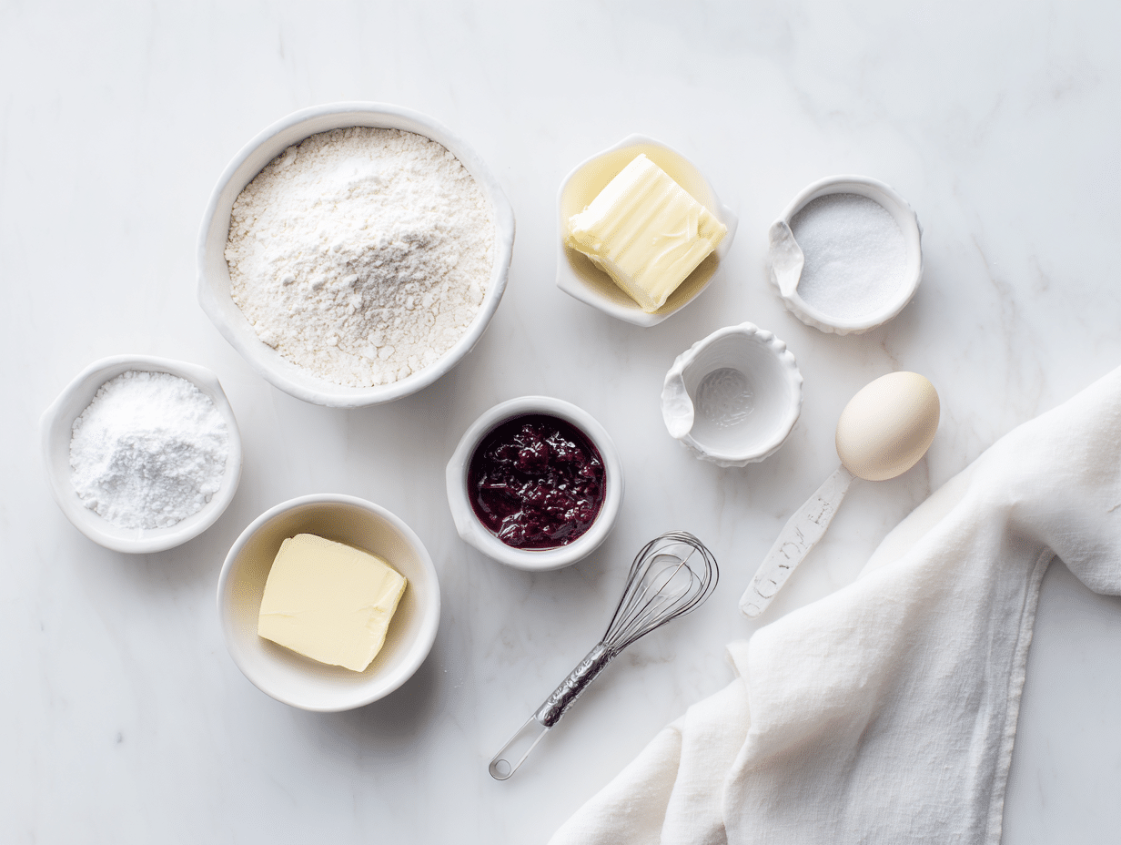 All ingredients measured and laid out on a cutting board