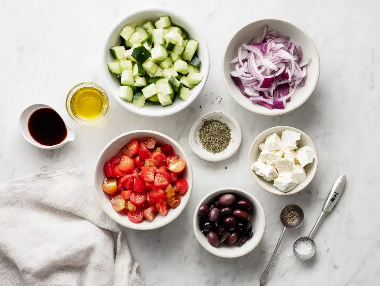 All ingredients measured and laid out on a cutting board