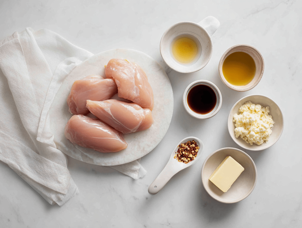 All ingredients measured and laid out on a cutting board