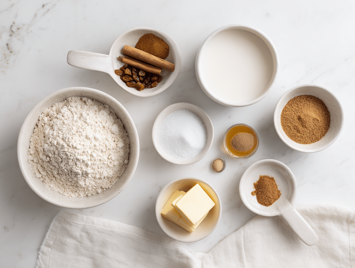 All ingredients measured and laid out on a cutting board