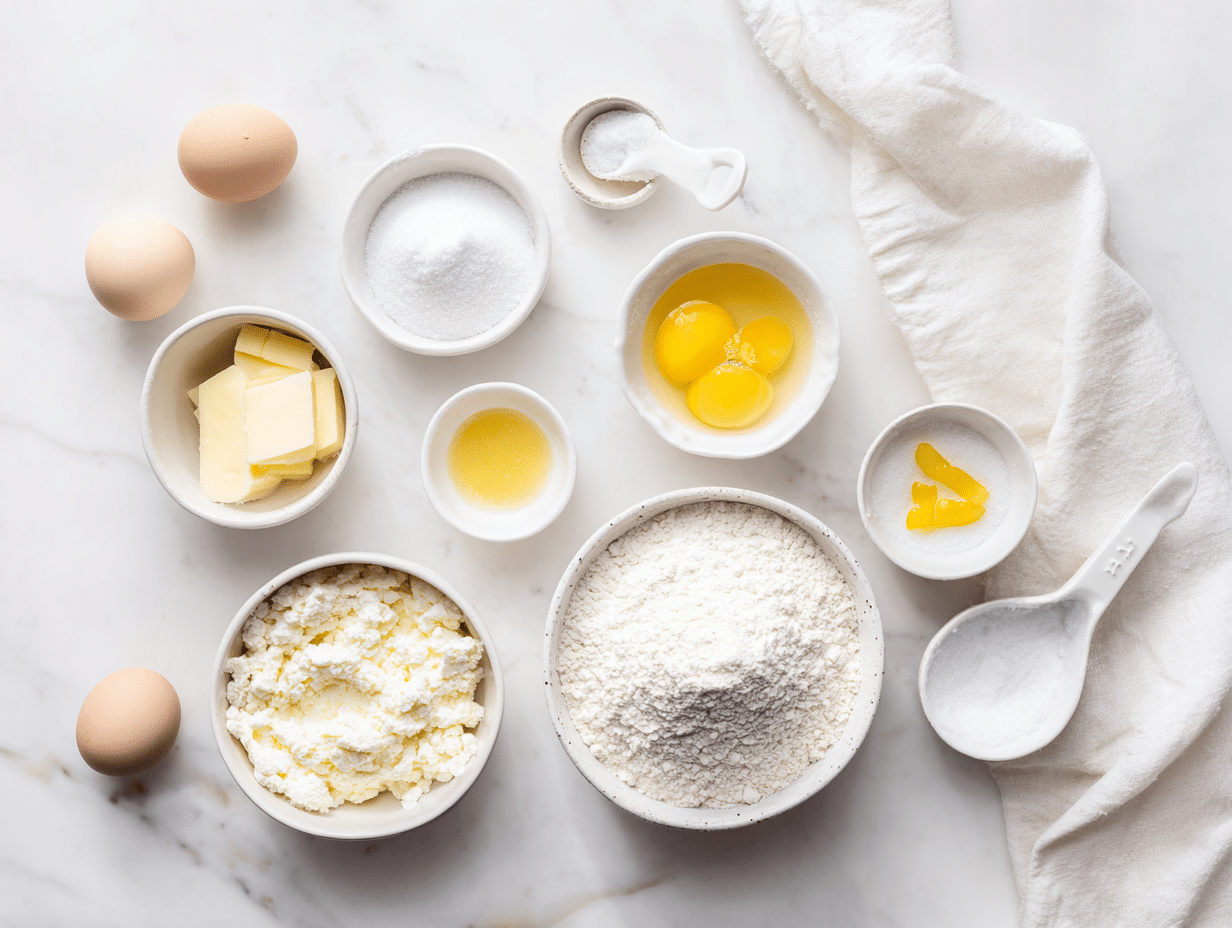 All ingredients measured and laid out on a cutting board