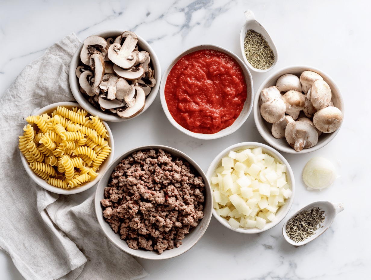 All ingredients measured and laid out on a cutting board