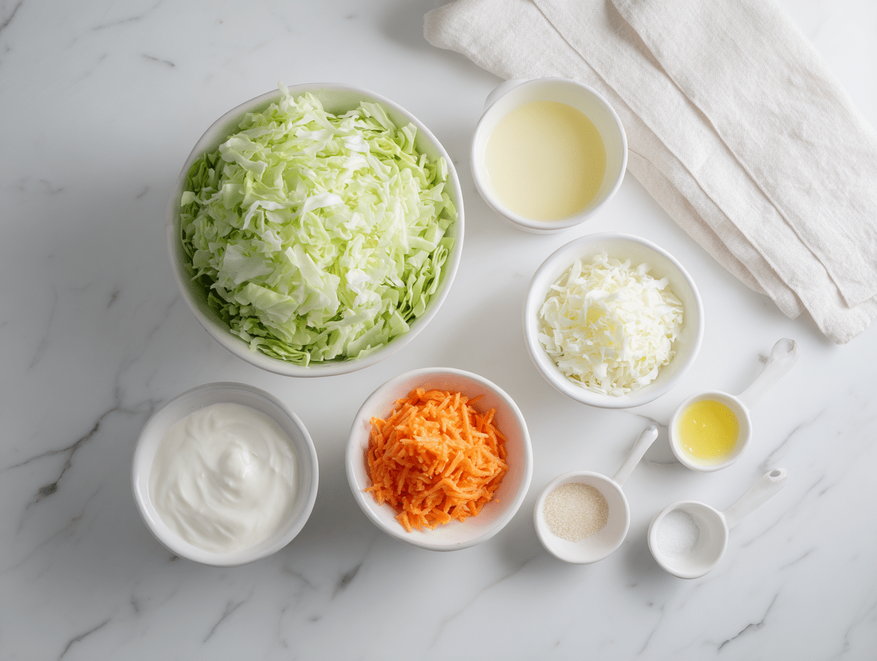 All ingredients measured and laid out on a cutting board