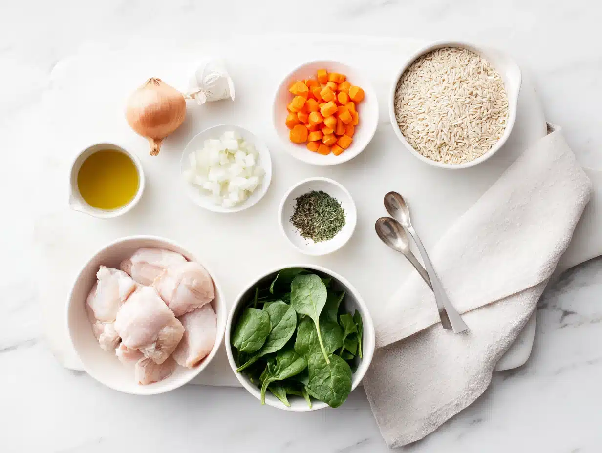 All ingredients measured and laid out on a cutting board