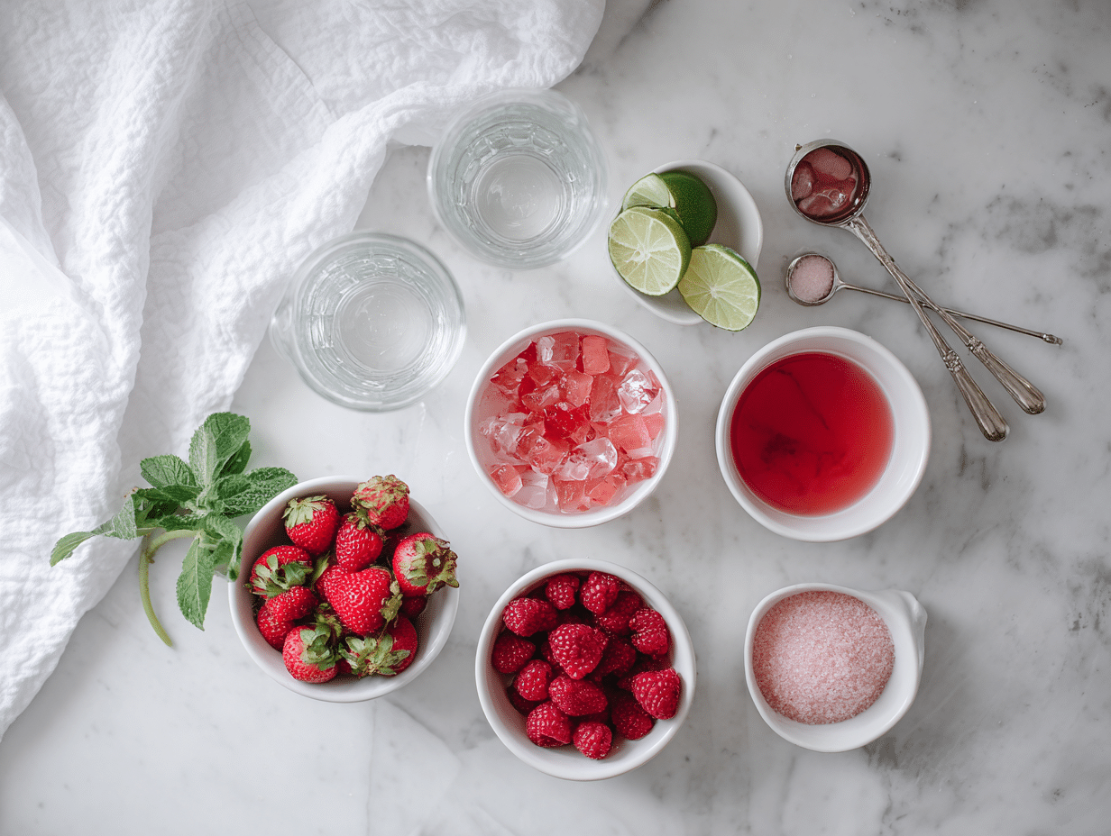 All ingredients measured and laid out on a cutting board