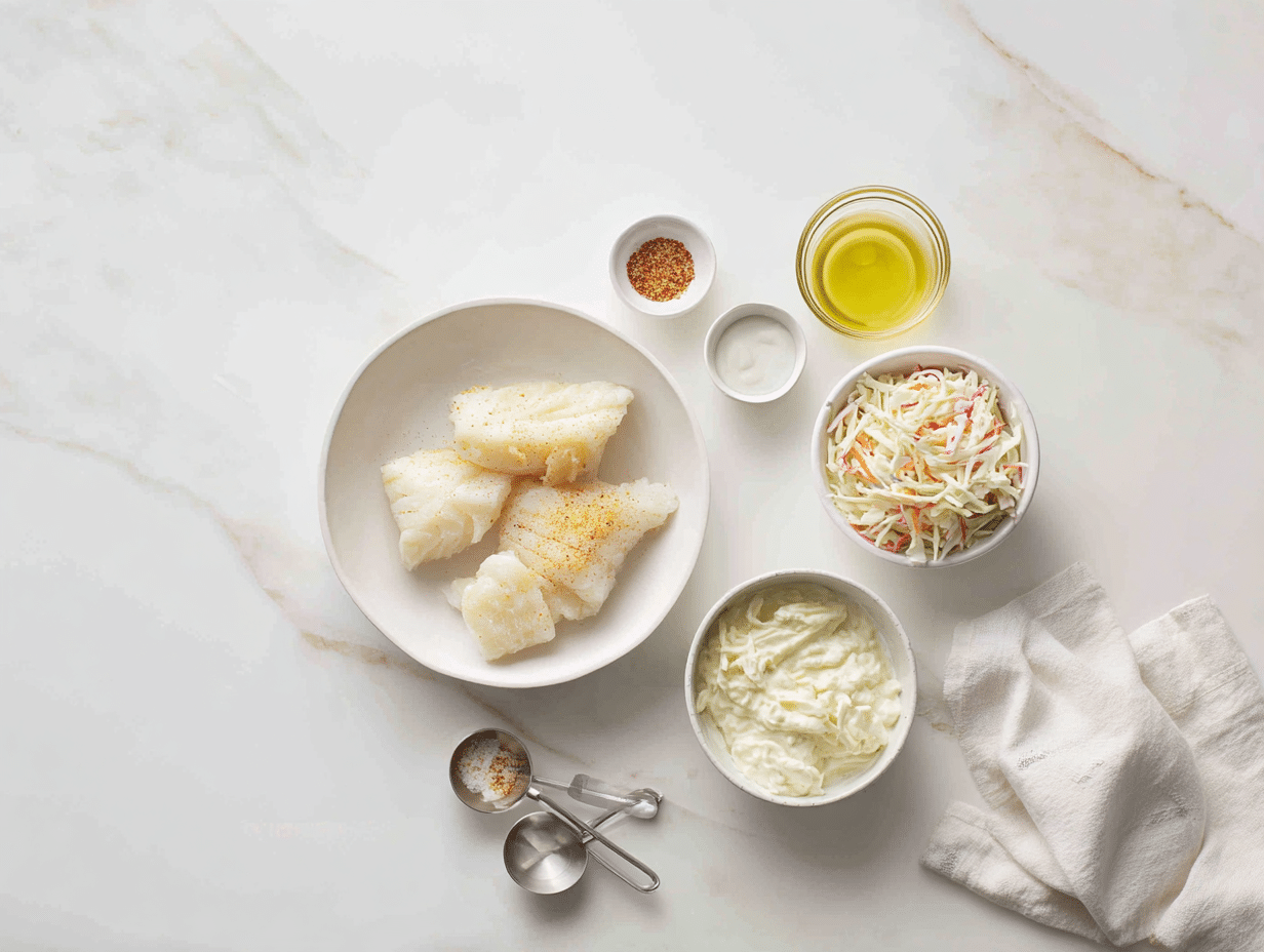 All ingredients measured and laid out on a cutting board