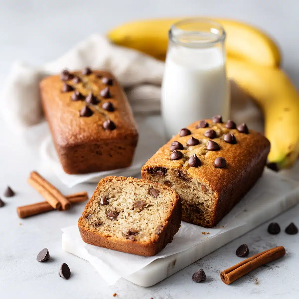 Mini banana chocolate chip loaves served with Greek yogurt and coffee