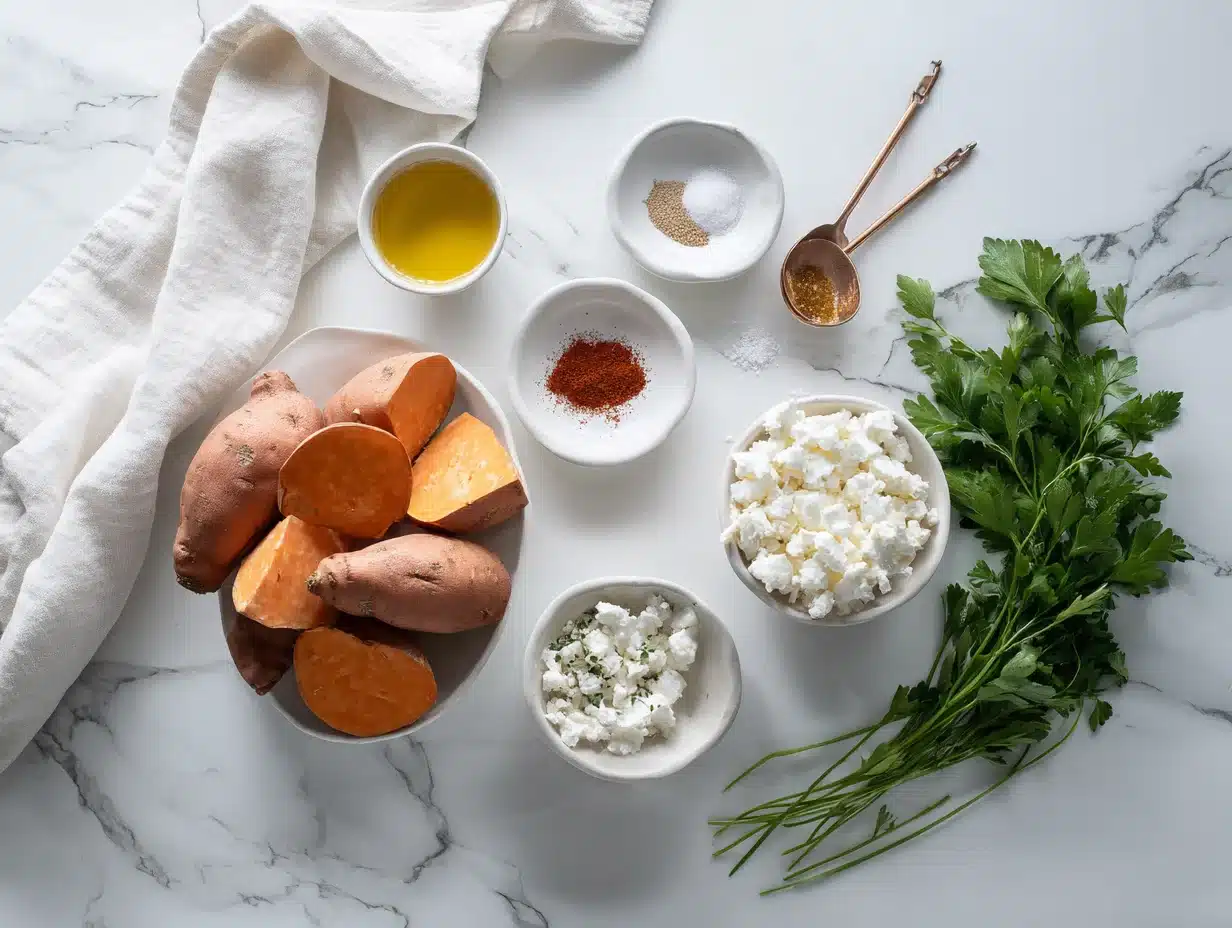 All ingredients measured and laid out on a cutting board
