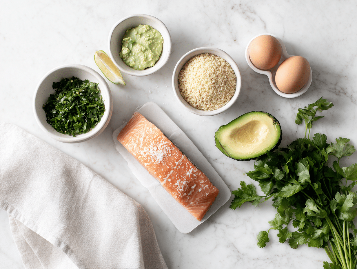All ingredients measured and laid out on a cutting board